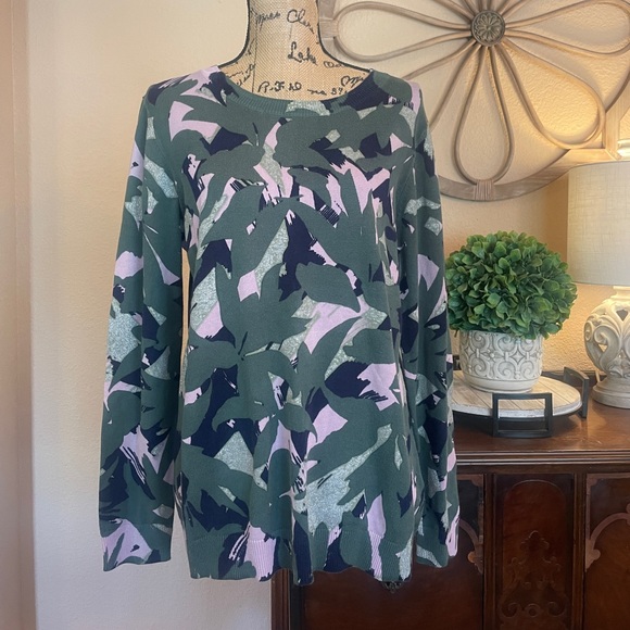 New Susan Graver Weekend Green & Pink Geo Pattern Knit Sweater - Picture 1 of 11